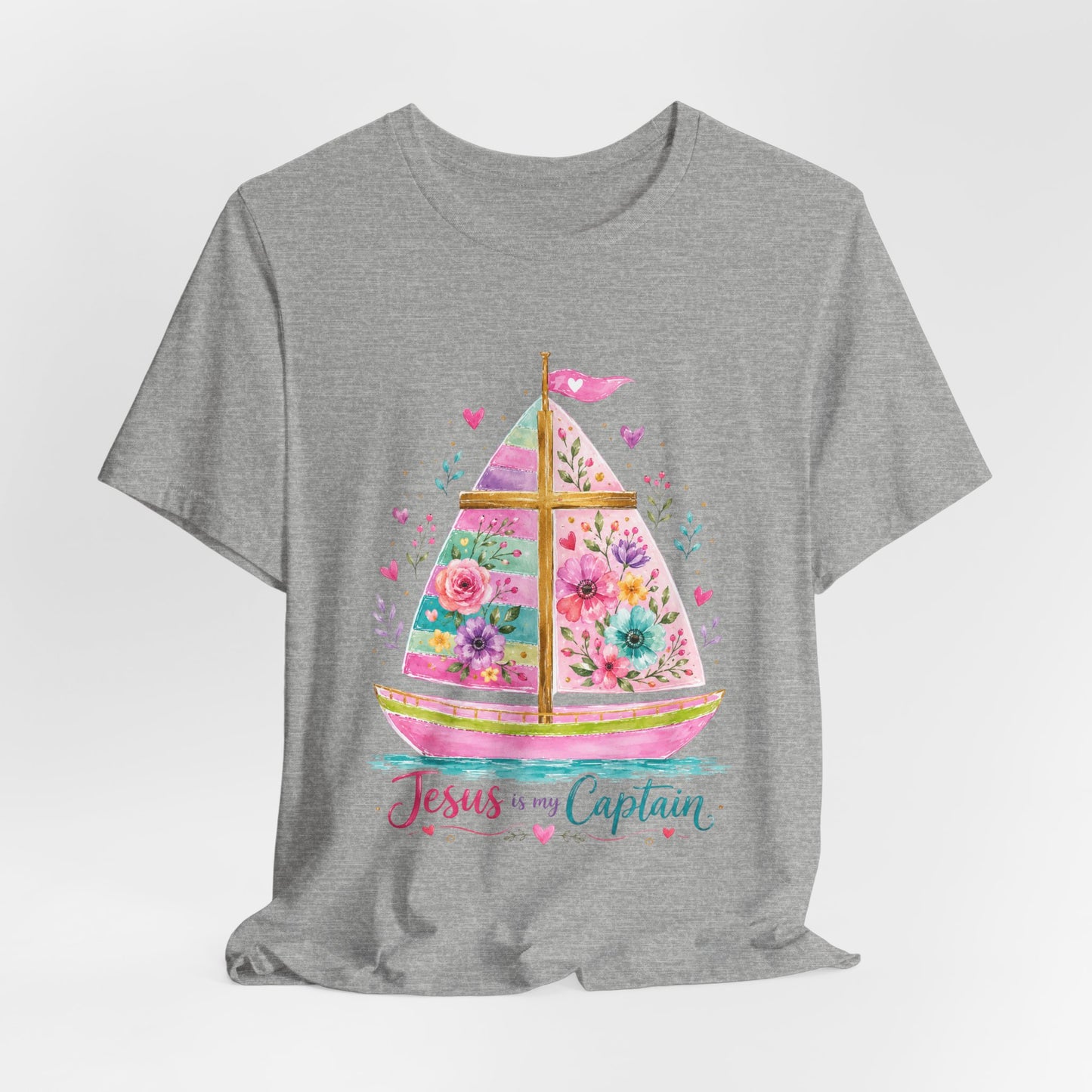 Jesus Is My Captain Floral Sailboat T-Shirt