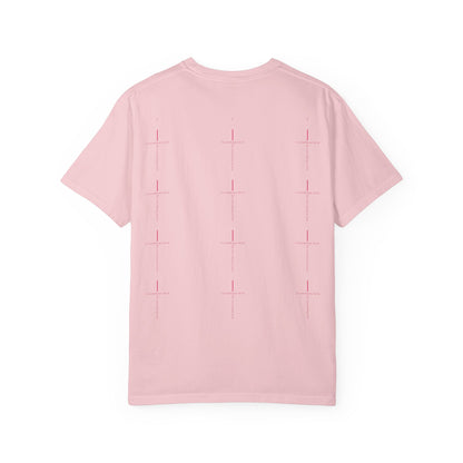 Minimalist Cross Tee — Subtle Vertical 'I Crossed Your Line' Graphic
