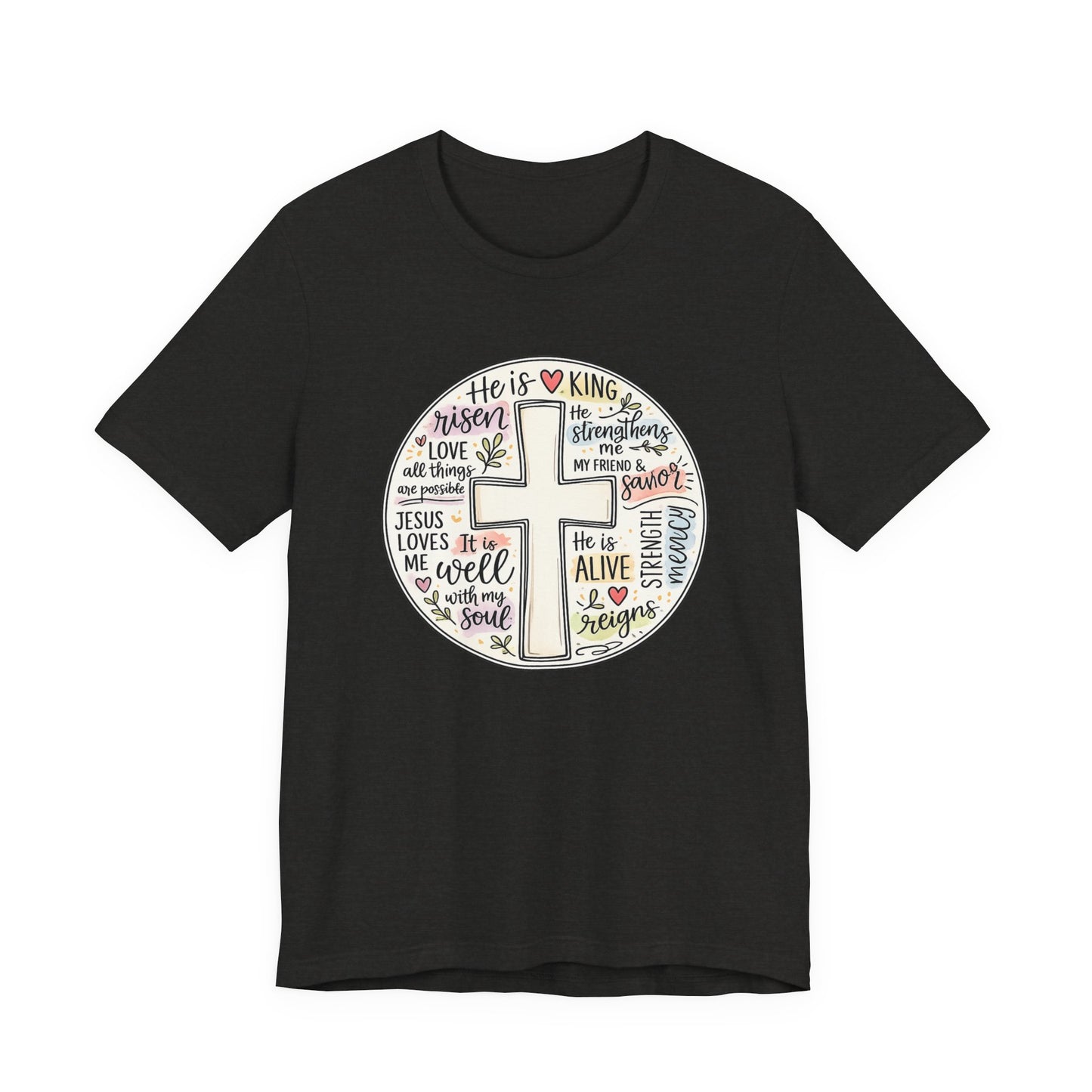 Christian Cross Faith T-Shirt — He Is Risen Inspirational Graphic Tee