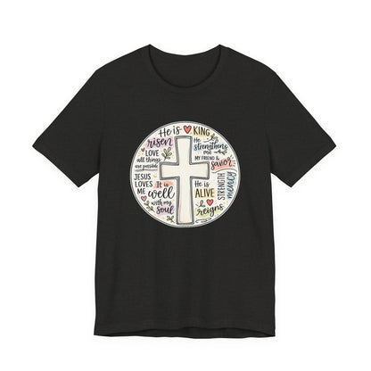 Christian Cross Faith T-Shirt — He Is Risen Inspirational Graphic Tee