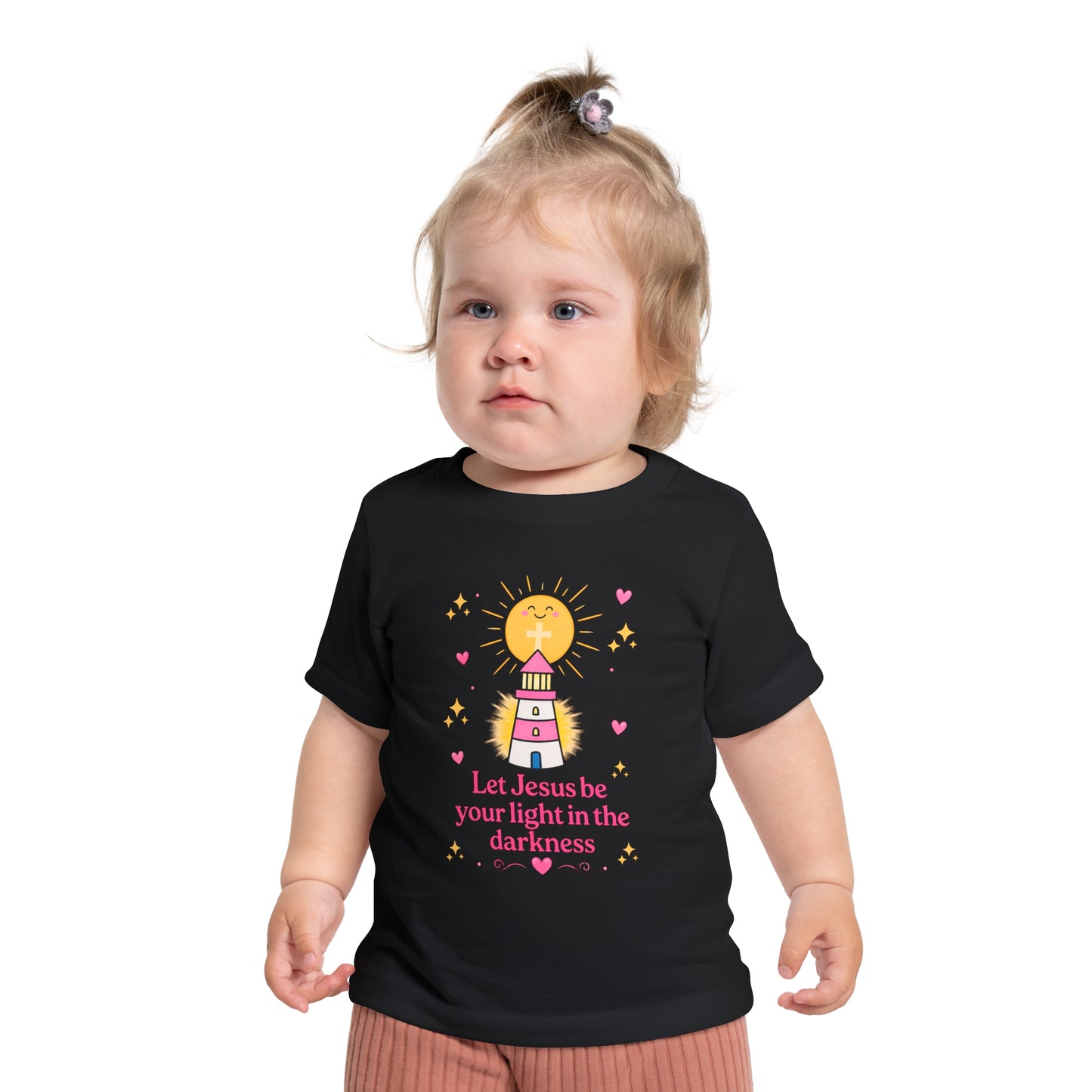 Baby T-Shirt - "Let Jesus Be Your Light in the Darkness" Cute Lighthouse Christian Tee for Infants