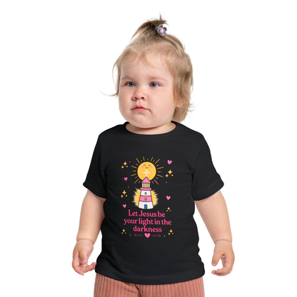 Baby T-Shirt - "Let Jesus Be Your Light in the Darkness" Cute Lighthouse Christian Tee for Infants