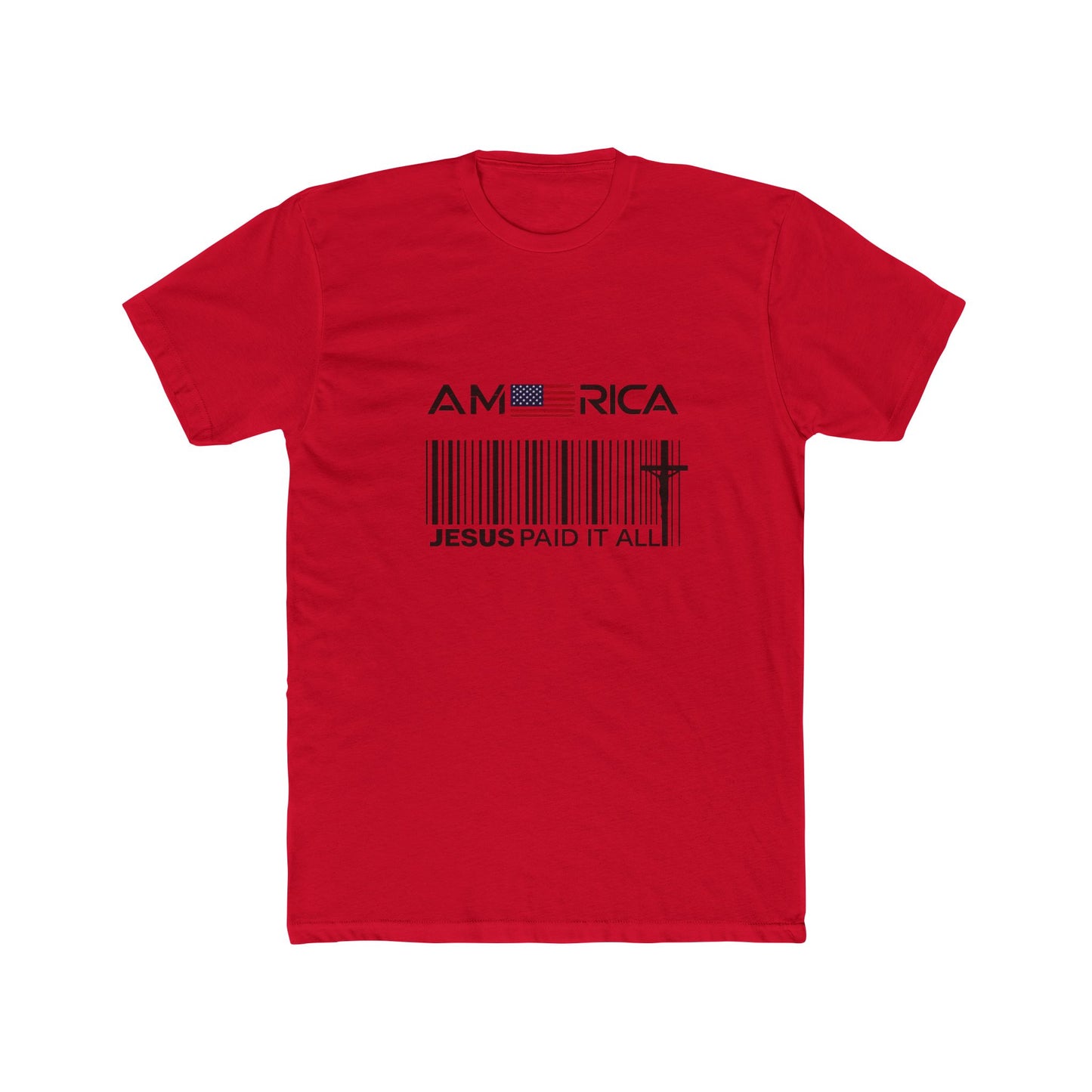 America Barcode Cross T-Shirt – "Jesus Paid It All" Christian Faith Tee
