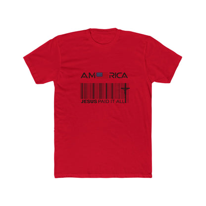 America Barcode Cross T-Shirt – "Jesus Paid It All" Christian Faith Tee