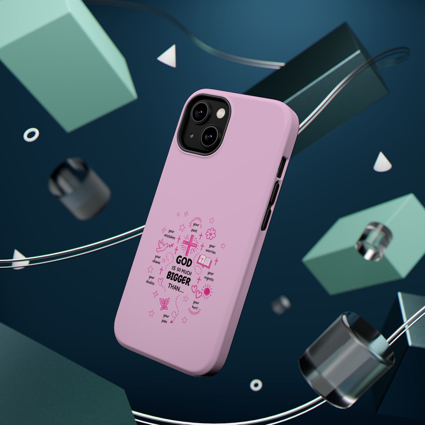 Pink Faith Phone Case — "God Is So Much Bigger Than..." Magnetic Impact-Resistant Case