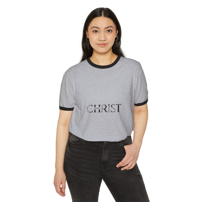 Christian Ringer T-Shirt — 'CHRIST' Front / 'JESUS' Back Religious Tee