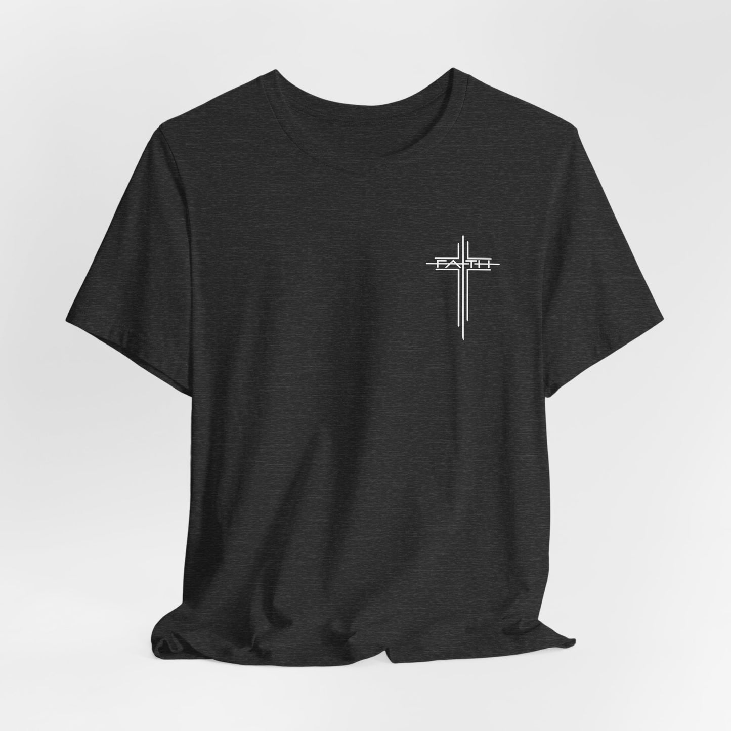 Christian Cross T‑Shirt — Subtle Back Cross Graphic Religious Tee