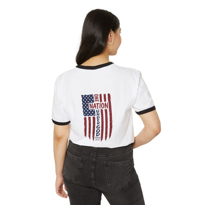America Ringer T-Shirt — Vintage Flag "One Nation Under God" Patriotic Tee