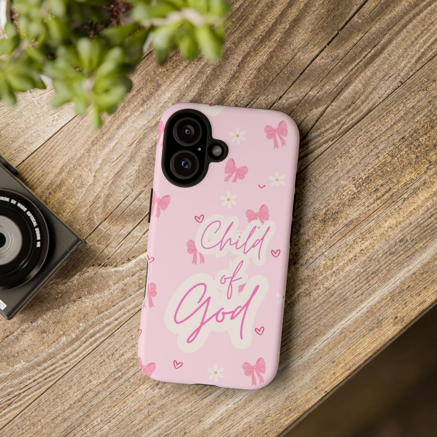 Child of God Pink Phone Case — Cute Christian iPhone Cover with Bows & Hearts