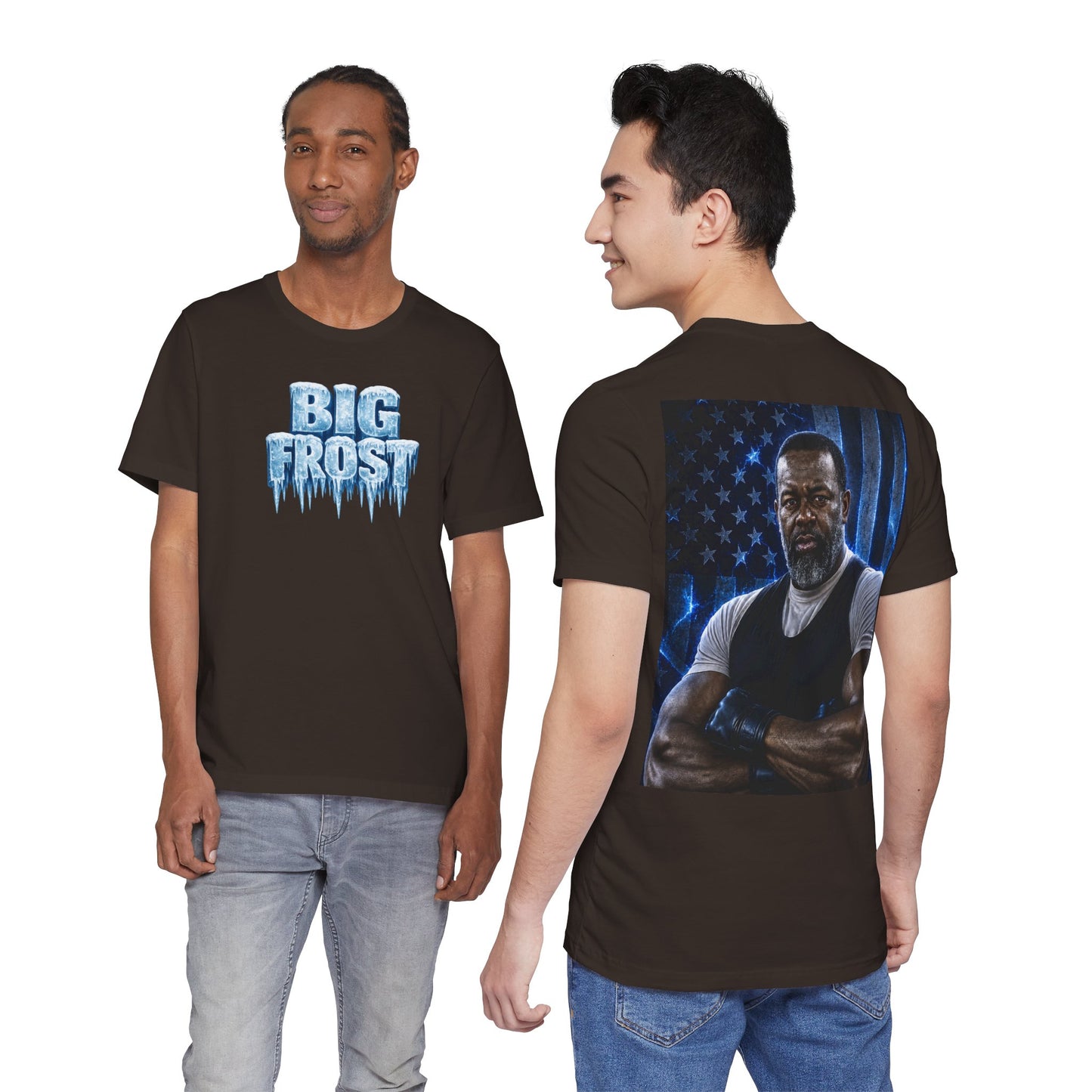 Big Frost T-Shirt — Icy Text & Bold Portrait Graphic Tee DOUBLE SIDED PRINT