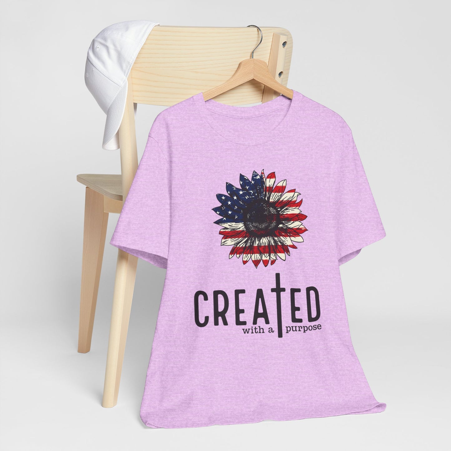 Created With A Purpose American Flag Sunflower T-Shirt