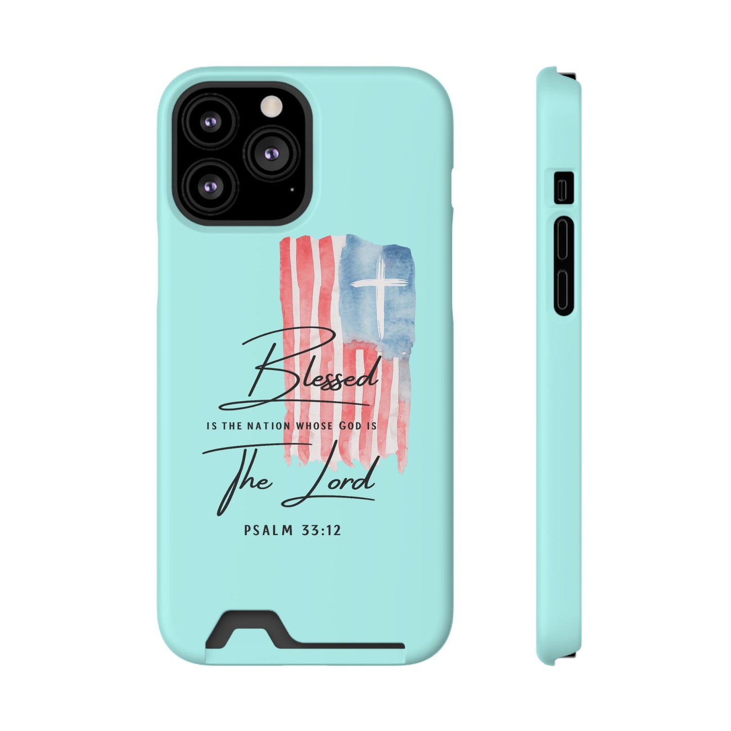 Blessed The Lord Phone Case with Card Holder — Psalm 33:12 Christian Wallet Case