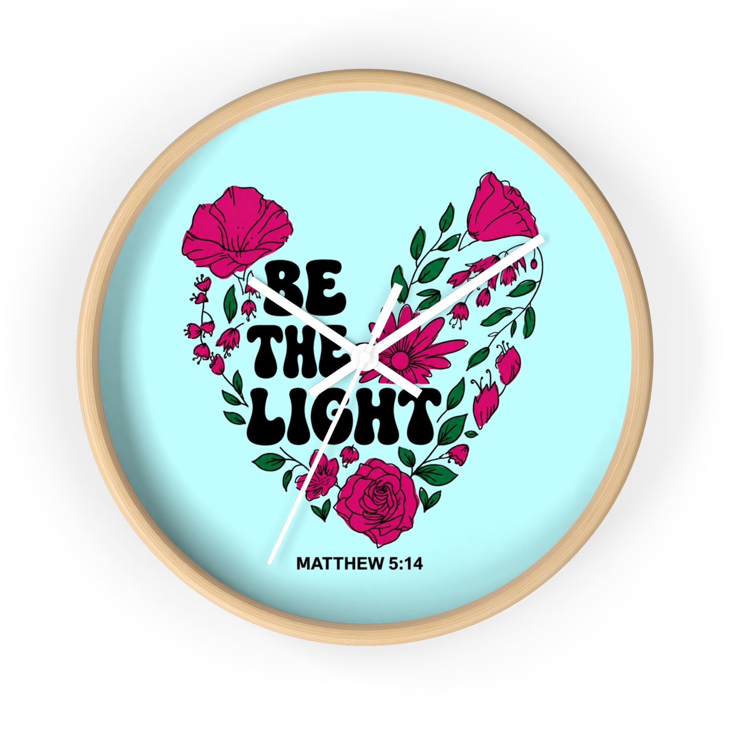Be the Light Floral Wall Clock — Matthew 5:14 Inspirational Home Decor