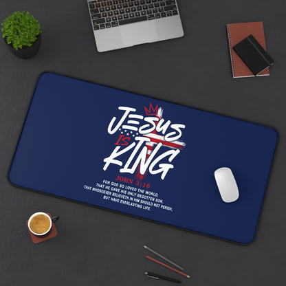 Christian Desk Mat - "Jesus Is King" Inspirational Office Mouse Pad (John 3:16)