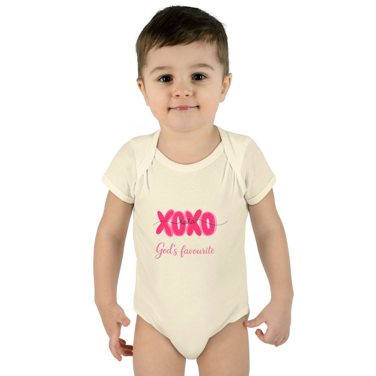 Baby Bodysuit "XOXO God's Favorite" — Cute Pink Valentine Infant Onesie