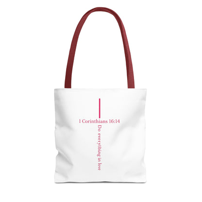 Christian Tote Bag — I Corinthians 16:14 'Do Everything in Love' Cross Design