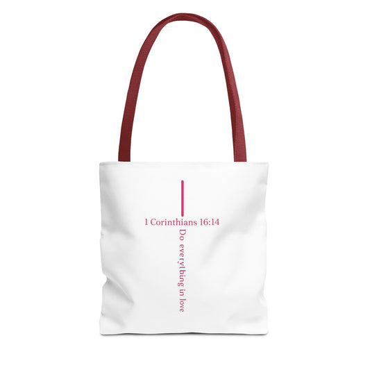 Christian Tote Bag — I Corinthians 16:14 'Do Everything in Love' Cross Design