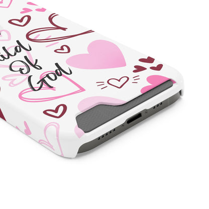 Phone Case — "Child of God" Card Holder Case, Pink Hearts Christian Phone Cover