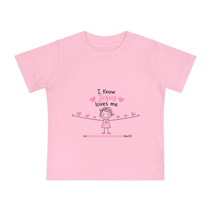 Baby T-Shirt - "I Know Jesus Loves Me" Pink Hearts Christian Infant Tee