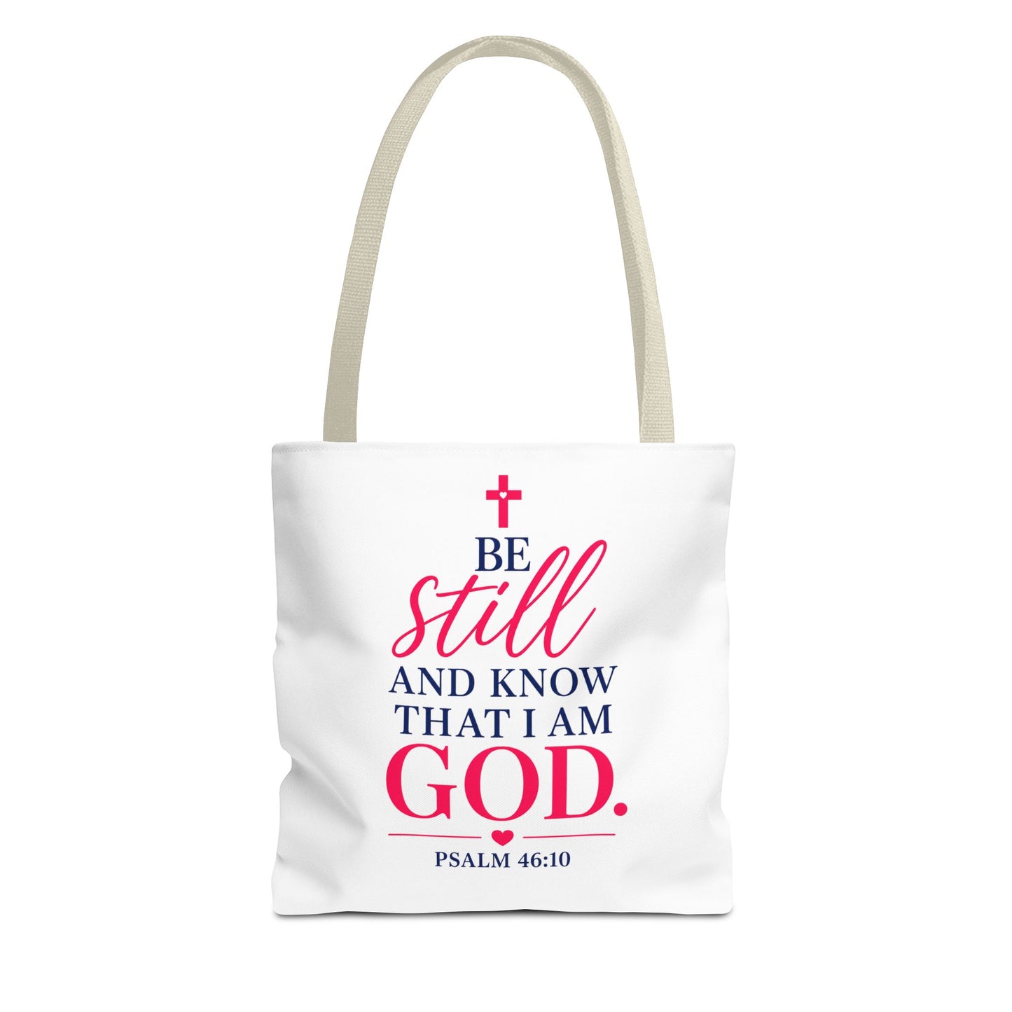 Biblical Tote Bag – “Be Still and Know That I Am God” Psalm 46:10 Inspirational Canvas Tote