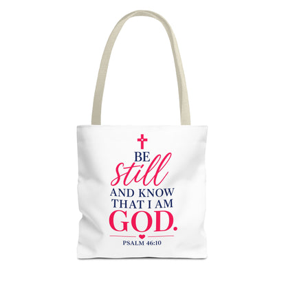 Biblical Tote Bag – “Be Still and Know That I Am God” Psalm 46:10 Inspirational Canvas Tote