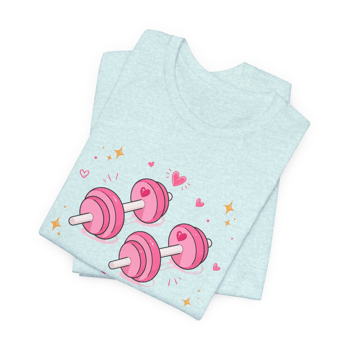 Christian Fitness T-Shirt — “The Joy of the Lord is My Strength” Pink Dumbbells Tee