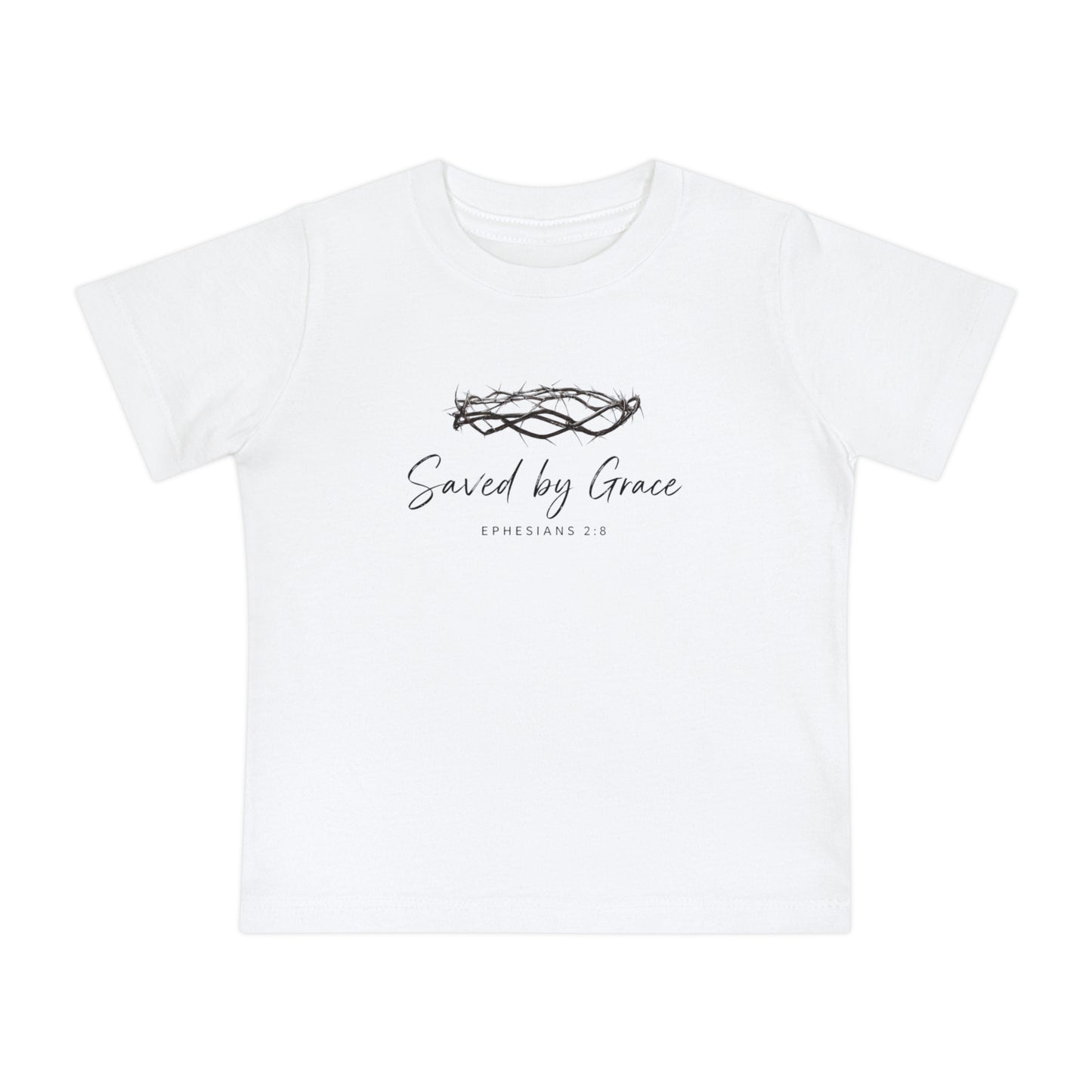 Baby T-Shirt "Saved by Grace" with Crown of Thorns – Christian Baptism & Newborn Gift