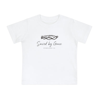 Baby T-Shirt "Saved by Grace" with Crown of Thorns – Christian Baptism & Newborn Gift