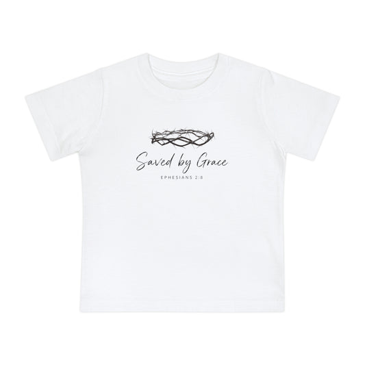 Baby T-Shirt "Saved by Grace" with Crown of Thorns – Christian Baptism & Newborn Gift