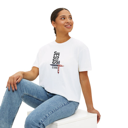 Jesus Is King American Flag Cross Women's Boxy Tee
