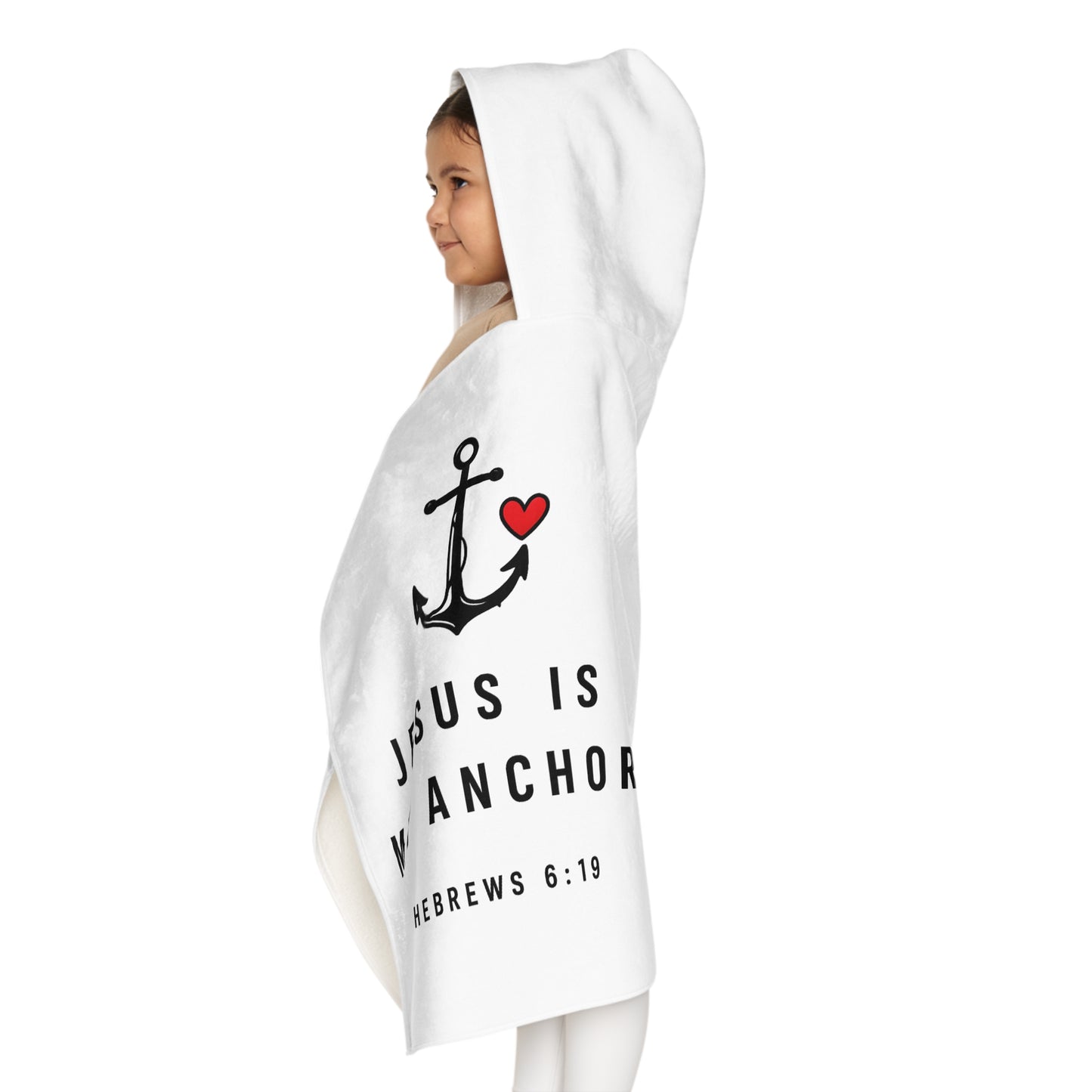 Youth Hooded Towel — "Jesus" Script with Hearts | Christian Bath & Beach Towel for Kids