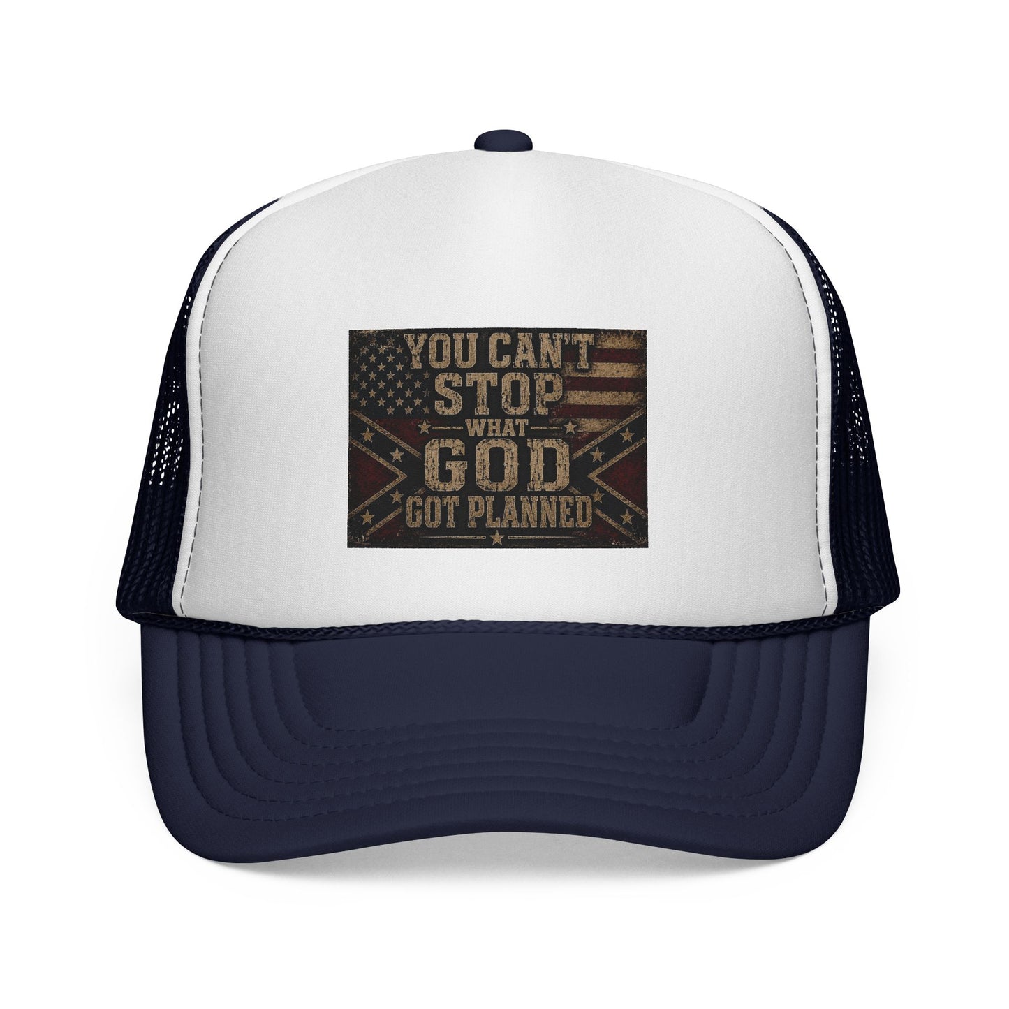 Trucker Hat - "You Can't Stop What God Got Planned" Patriotic Faith Cap