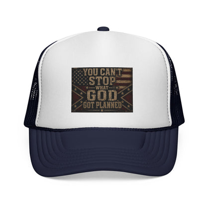Trucker Hat - "You Can't Stop What God Got Planned" Patriotic Faith Cap
