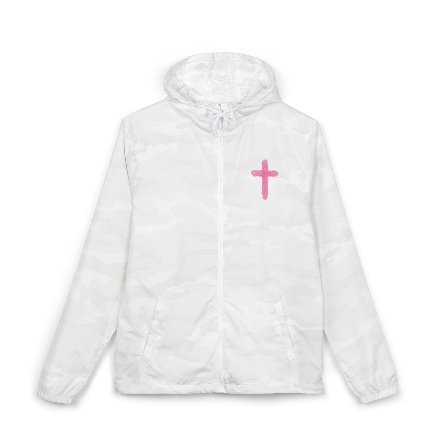 Windbreaker Jacket — Pink Floral Cross "Amen" Faith Design (Agree, Move, Endure)