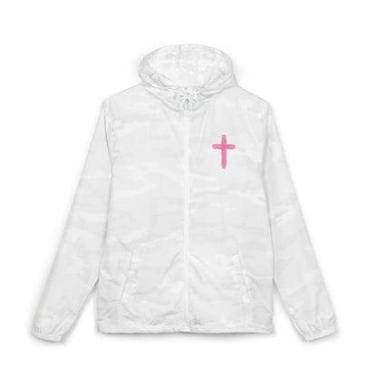 Windbreaker Jacket — Pink Floral Cross "Amen" Faith Design (Agree, Move, Endure)