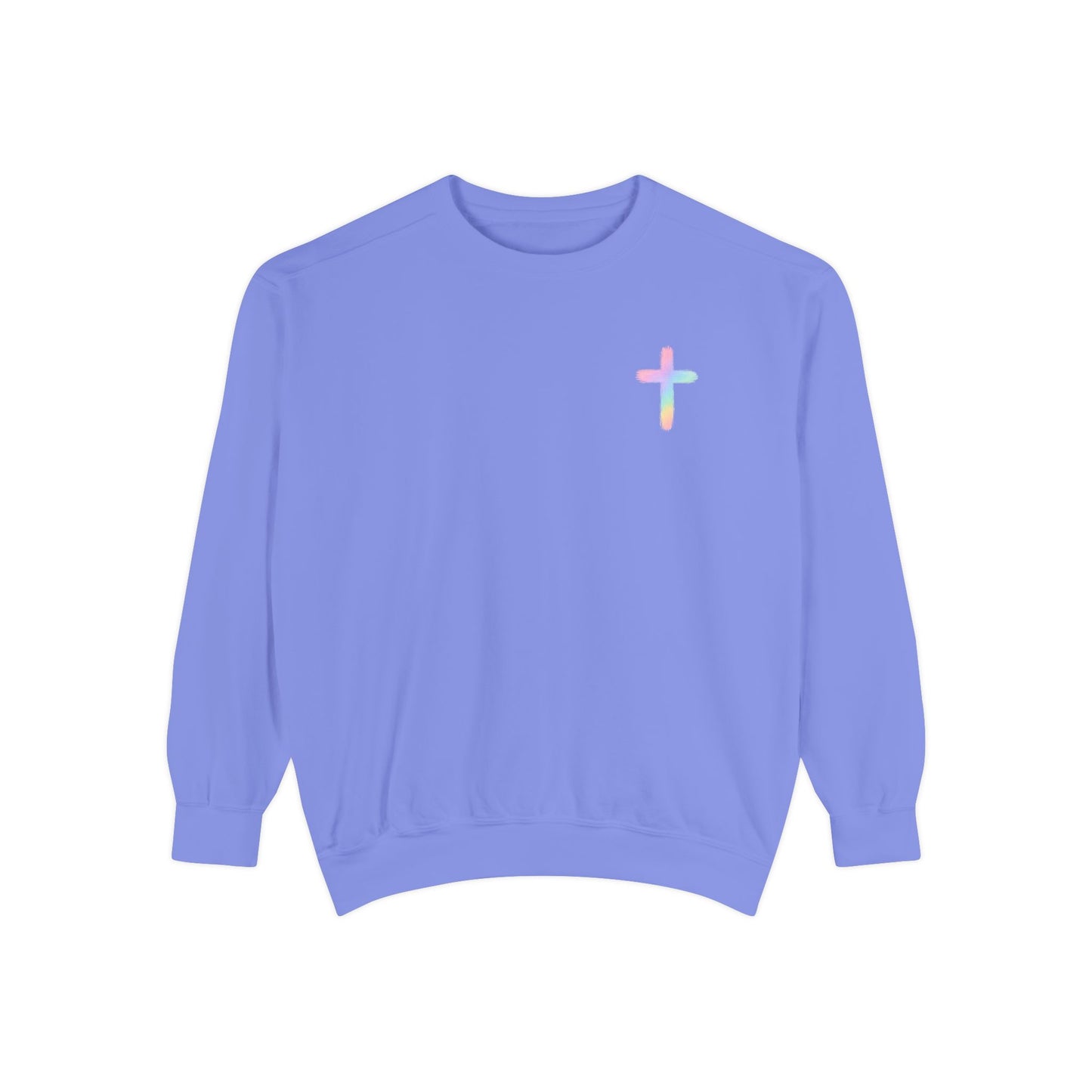 Christian Cross Sweatshirt — Pink Faith Message Garment-Dyed Crewneck