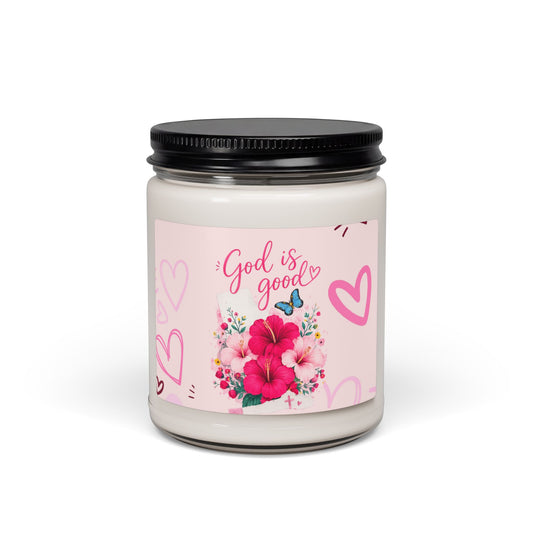 God Is Good Floral Soy Candle — 9oz Scented Jar (Inspirational Gift)