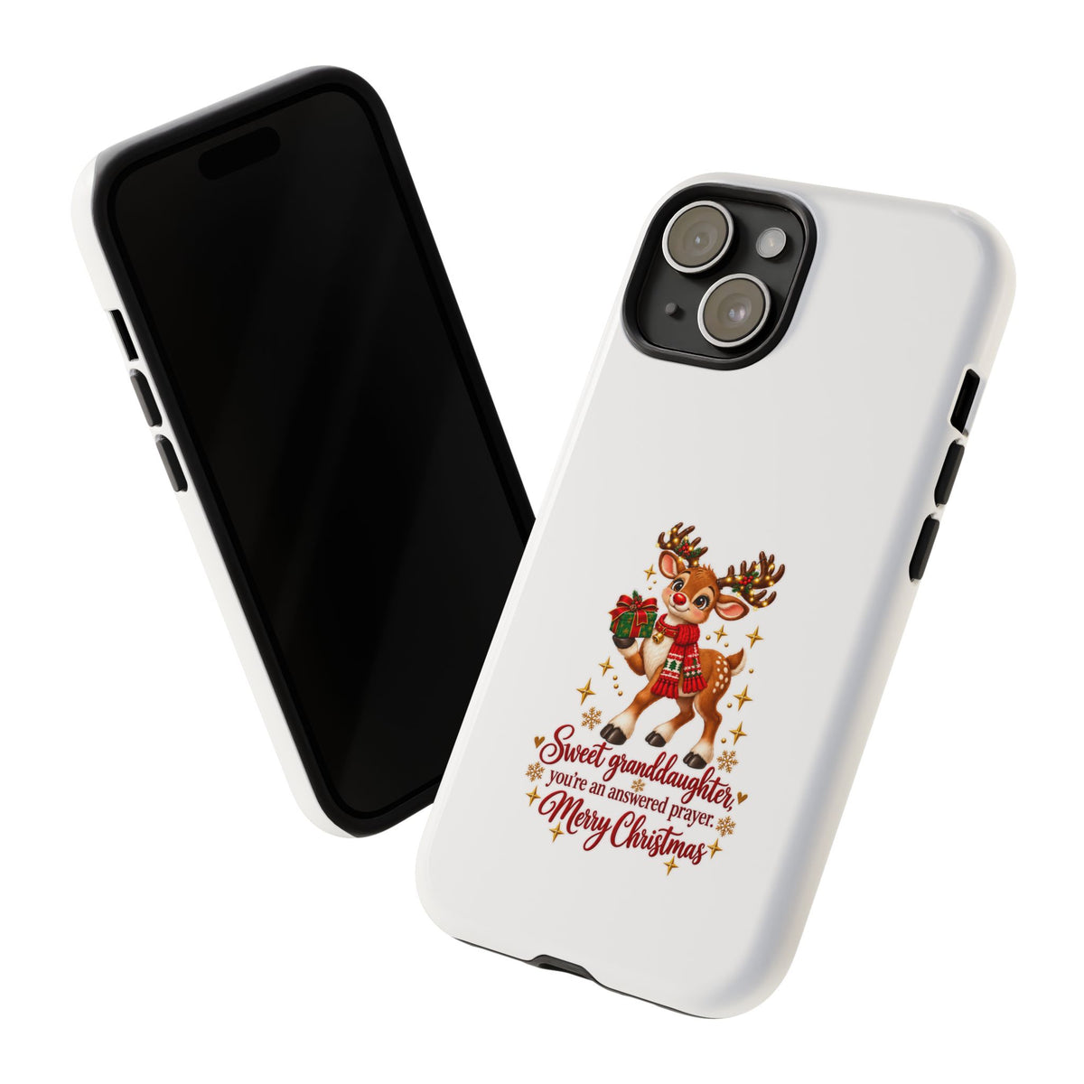 Christmas Reindeer Phone Case — “Sweet granddaughter you’re an answered prayer” Holiday Phone Cover