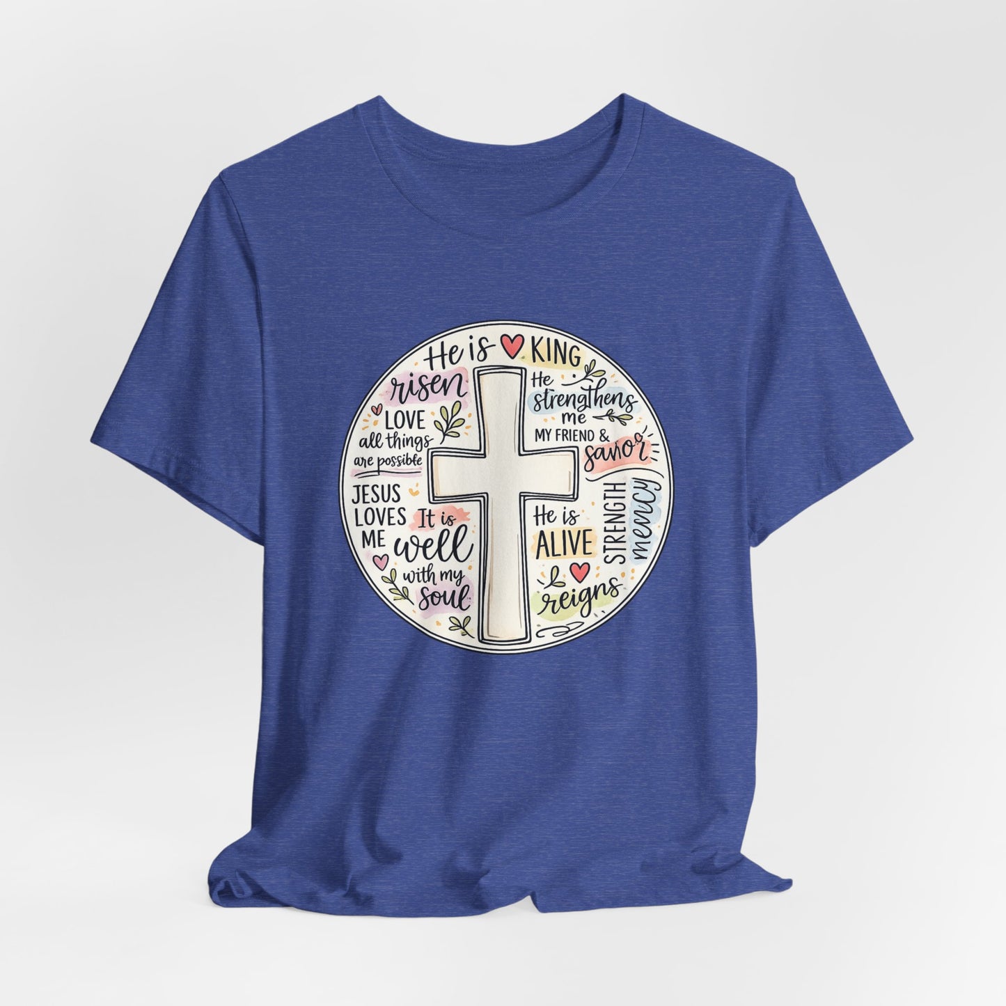 Christian Cross Faith T-Shirt — He Is Risen Inspirational Graphic Tee