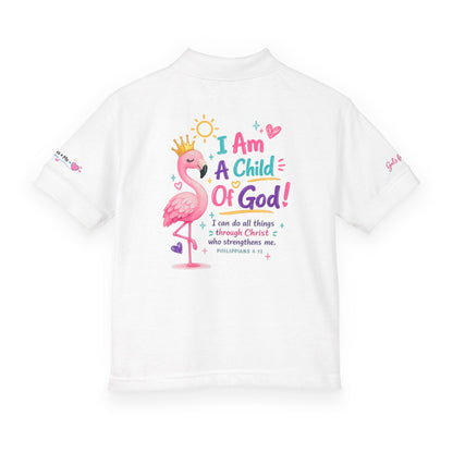 Youth Polo — "I Am A Child of God" Flamingo Christian Kids Shirt