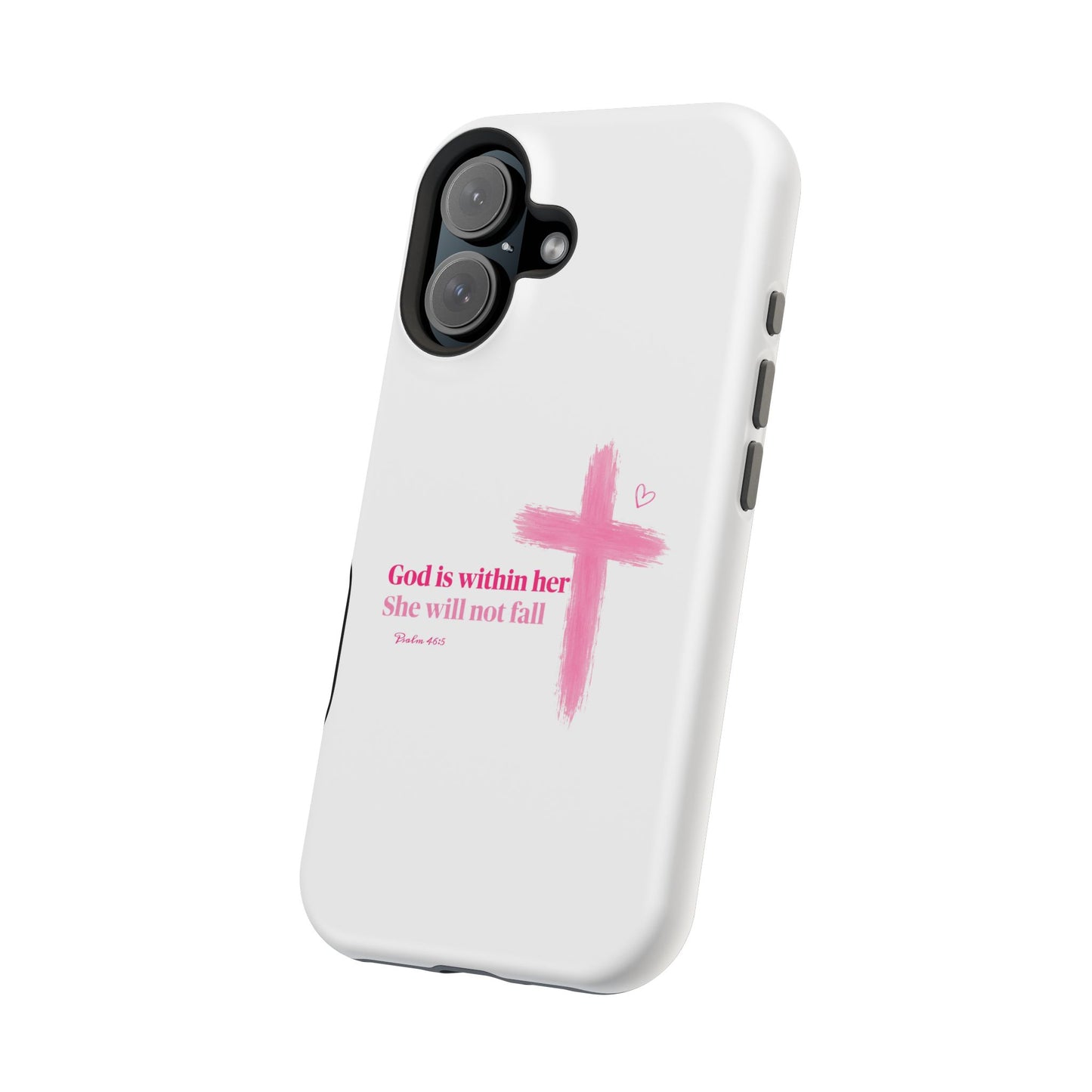 Phone Case — "God is within her, She will not fall" Pink Cross Magnetic Impact-Resistant Case