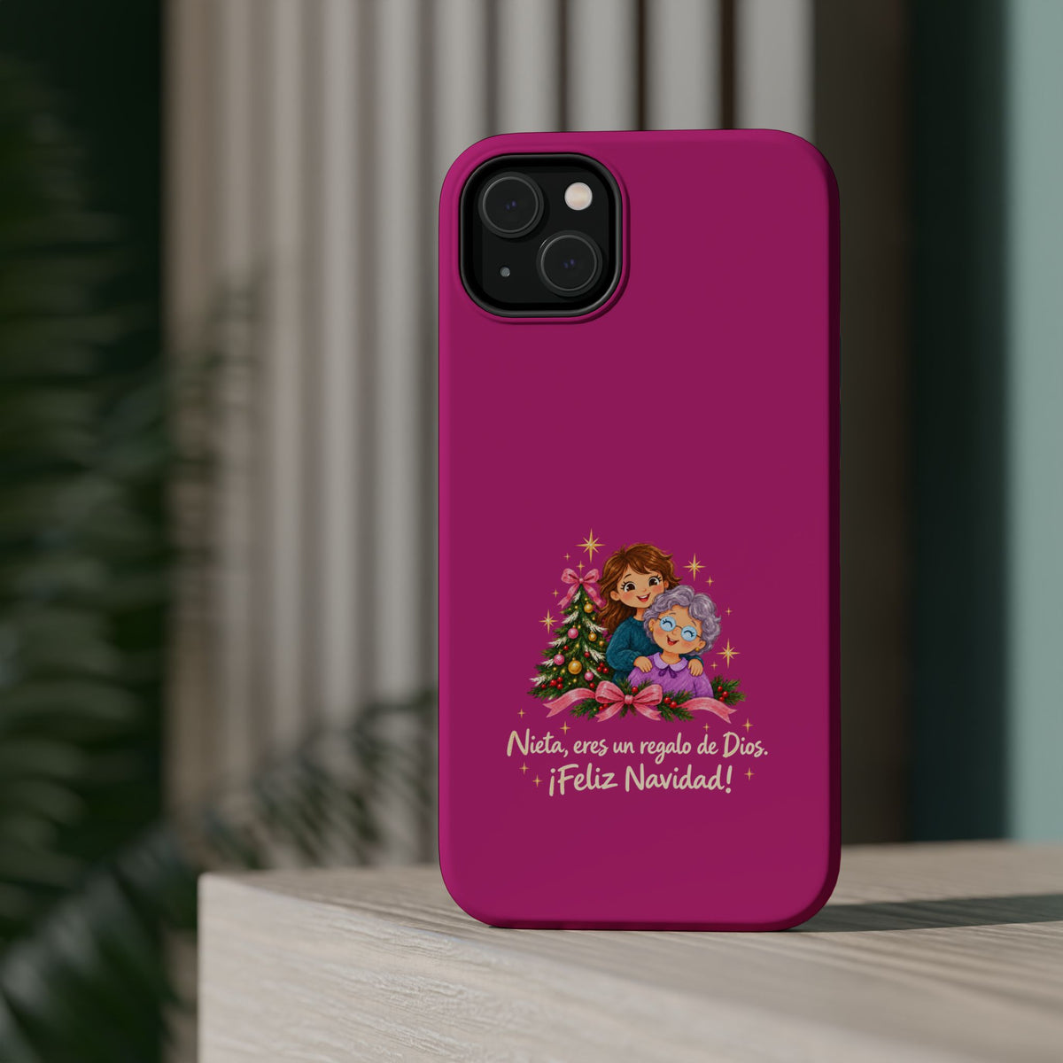 Magenta Christmas Grandma Phone Case — "Abuela, eres un regalo de Dios. ¡Feliz Navidad!" Magnetic Impact-Resistant