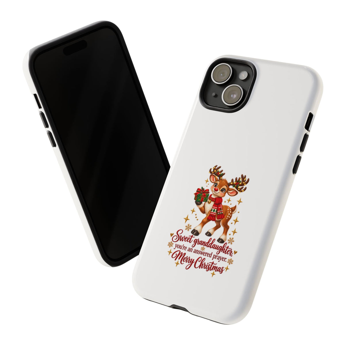 Christmas Reindeer Phone Case — “Sweet granddaughter you’re an answered prayer” Holiday Phone Cover