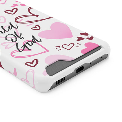 Phone Case — "Child of God" Card Holder Case, Pink Hearts Christian Phone Cover