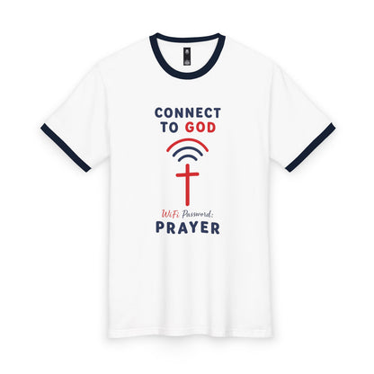 Connect to God Prayer Ringer Tee — Christian Faith Graphic T‑Shirt