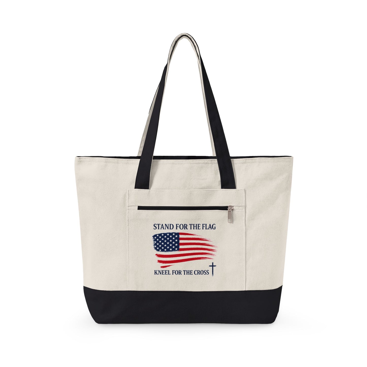 American Flag Canvas Tote Bag — "Stand For The Flag" Patriotic Zippered Tote