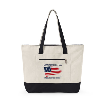 American Flag Canvas Tote Bag — "Stand For The Flag" Patriotic Zippered Tote