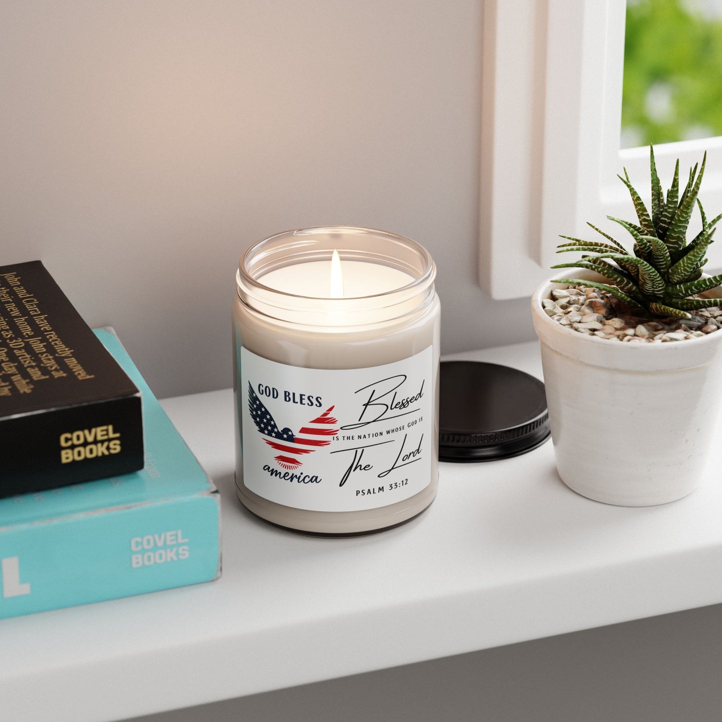 God Bless America Soy Candle — Patriotic Psalm 33:12 Scented 9oz Jar