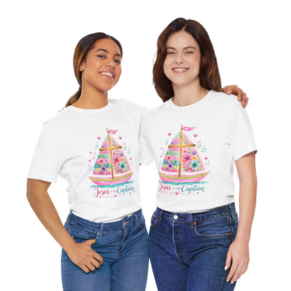 Jesus Is My Captain Floral Sailboat T-Shirt