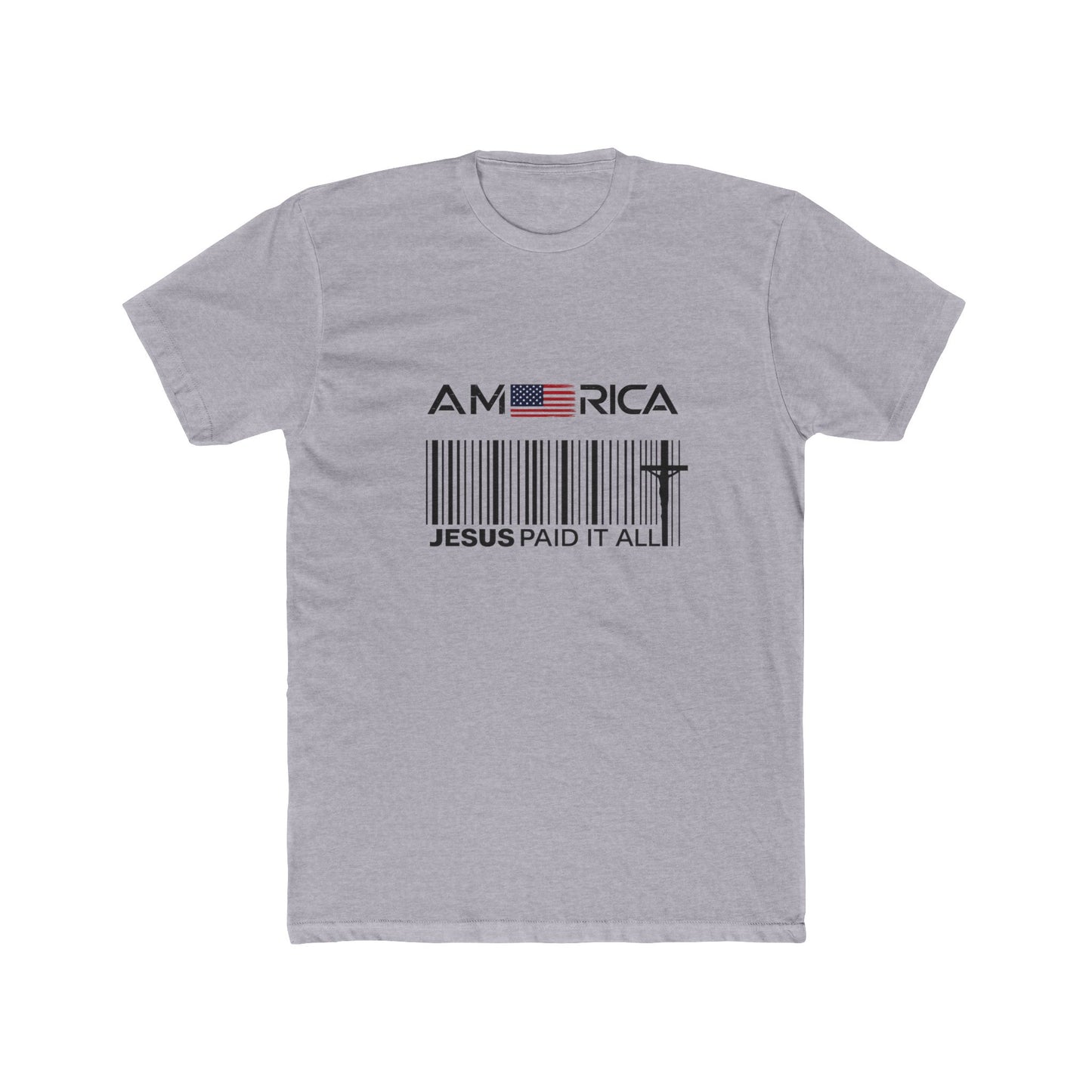 America Barcode Cross T-Shirt – "Jesus Paid It All" Christian Faith Tee